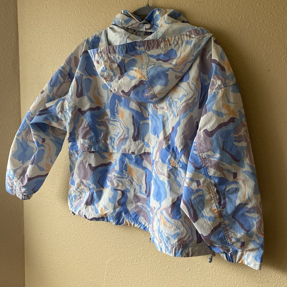 Eddie Bauer Jacket Womens PXL Windpac Peak Blue Marble‎ Shell Hooded Waist pack - Picture 12 of 13